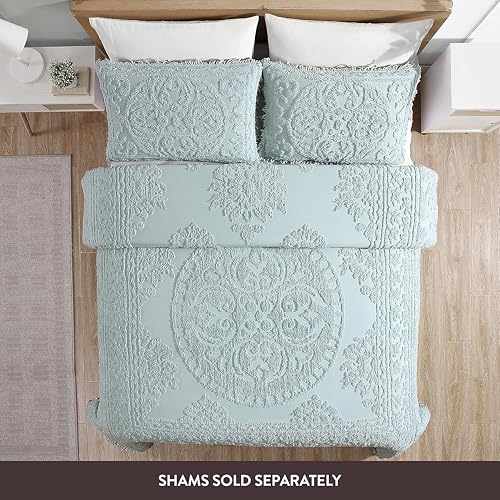Image of Beatrice Home Fashions Medallion Queen Cotton Chenille Bedspread, Blue