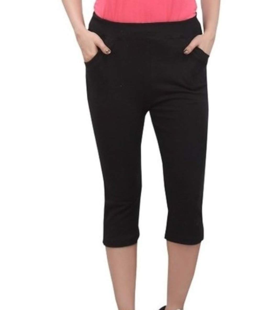 Women/Girls/Ladies Hot Black Cotton Plain Capri 3/4 for Gym/Work Out/Sports/Casual-image-47