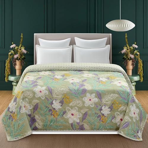 Image of Home Stylish Luxury Ultrasonic Punch AC Comforter Blanket - Quilted Microfiber Floral Pattern, Lightweight Breathable Hypoallergenic All‑Season Blanket for Bedroom,Travel (228x228 Cm) Green White Rose