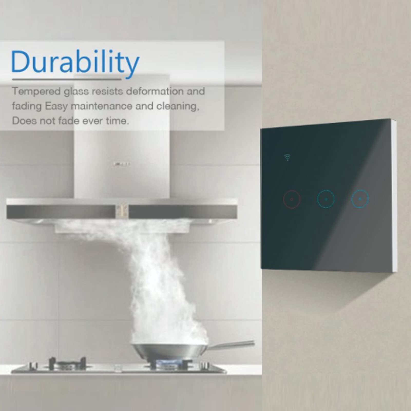 YWBL-WH Interruptor Inteligente de 3 Entradas, WiFi, Táctil, Control por Voz, Funciona con Alexa, Home, Interruptor de Luz Inalámbrico para el Hogar, Dormitorio y Oficina