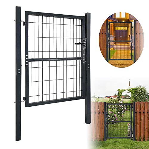 JOIEYOU Cancello da giardino in metallo zincato per porta da giardino, rete metallica esterna con maniglia per porta, serratura e chiave per giardino, cortile, terrazza, cortile, porta di recinzione,
