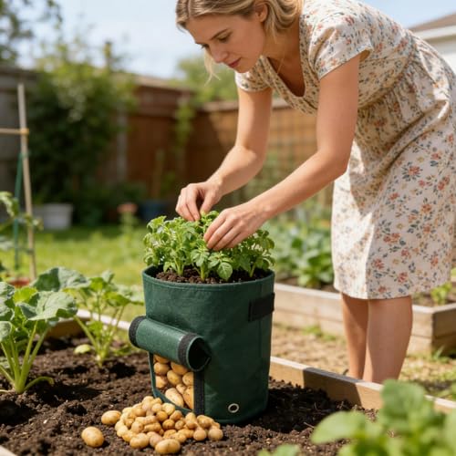 Contenedores para cultivar patatas en terrazas pequeñas evitando raíces ahogadas pack de 4 bolsas 4