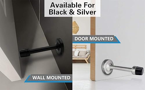 Vista 4 de Topes de puerta, tope de puerta de 6 pulgadas de largo, tope de puerta de níquel cepillado montado en la pared, tope de puerta extra largo