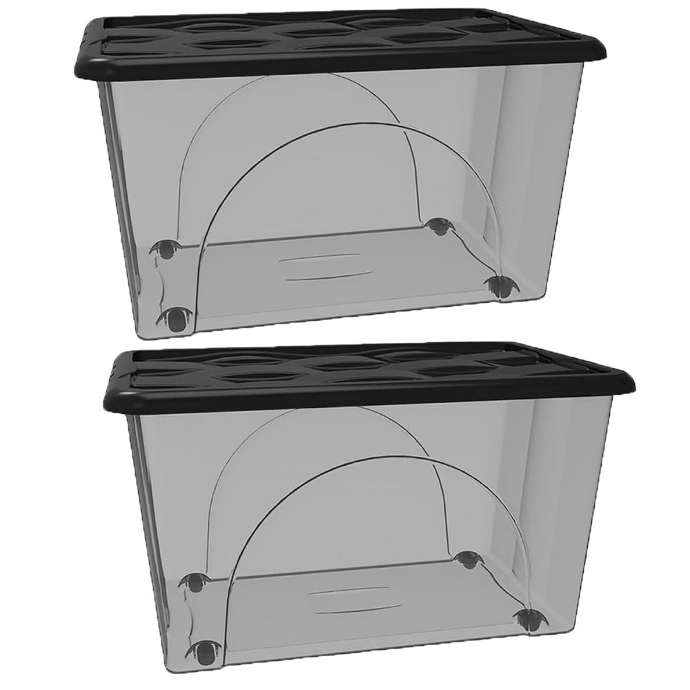 2 Scatole Multiuso 60x40x33 Organizer Box Portaoggetti Contenitore 60 LT STORAGE Salvaspazio con Coperchio Nero e 4 Ruote Sovrapponibile cassa organizzazione cesta indumenti Casa Bagno Ufficio