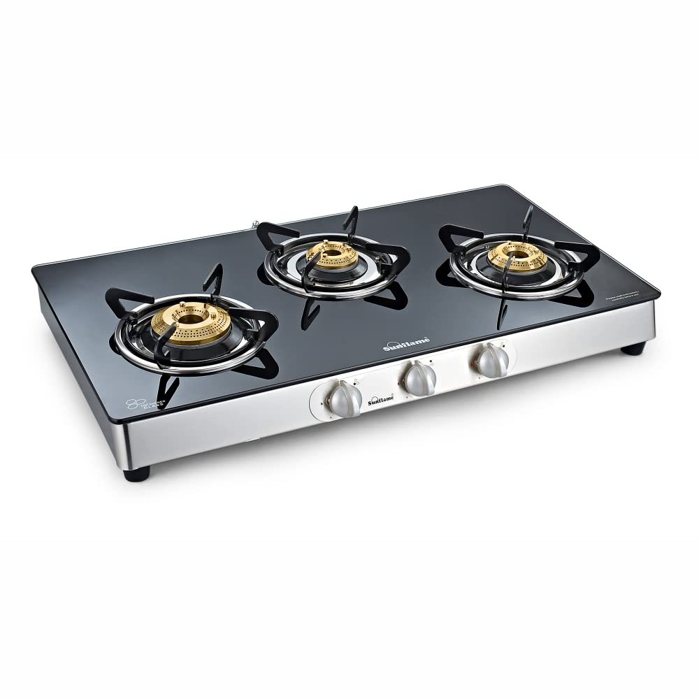 Sunflame Crystal Stainless Steel 3 Burner Gas Stove, Silver Amazon.in