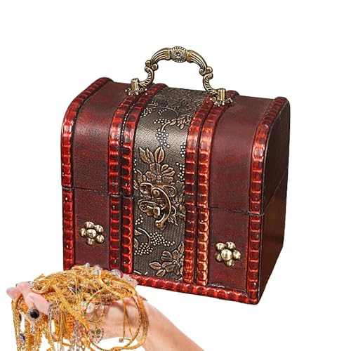 Cajonera vintage   Caja de joyería robusta segura   Caja de joyería de pecho de madera con cerradura para novia madre esposa joyería letras fotos