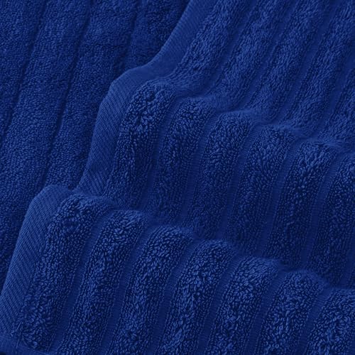 Image of Elegant Comfort 100% Turkish Cotton Corduroy Ribbed Luxury Bath Towels 6-Piece Set, Premium Feel - Quick Dry, Highly Absorbent, Contains 2 Bath Towels, 2 Hand Towels, and 2 Washcloths, Royal Blue