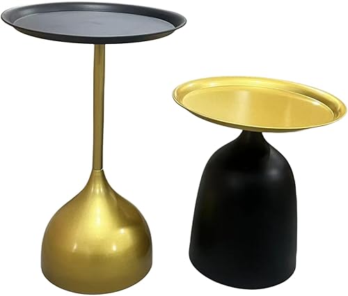 Miniatura 2 de Mesas auxiliares doradas, juego de mesa auxiliar acanalada, mesa auxiliar acanalada, mesa auxiliar de tambor, mesa auxiliar de sala de estar, juego