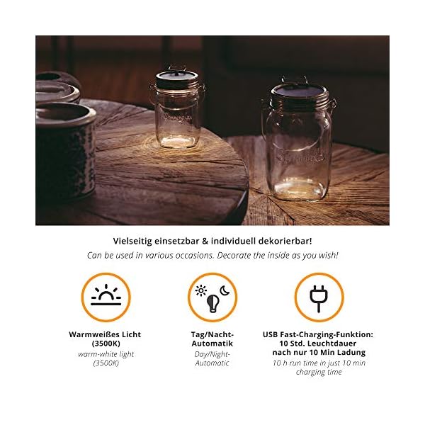 SONNENGLAS Mini 250ml | Original Solarlampe/Solar-Laterne im Einmachglas aus Südafrika (inkl. USB) | warmweiß | Fair… – Bild 5