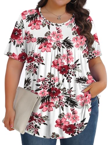 Image of Tencede Womens Plus Size Tops Tunic Short Sleeve Crew Neck Shirts Casual Soft Blouse 1X-5X