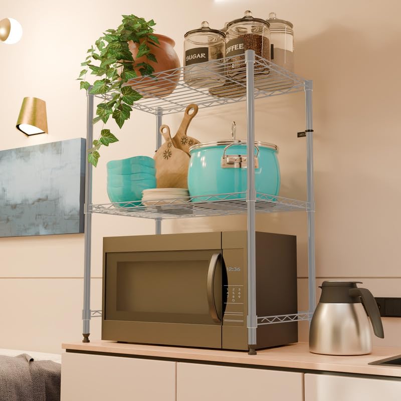 Image of 2-Shelves Microwave Large Heavy Duty Steel Storage Rack | Multipurpose Shelving Unit for Kitchen, Home & Utility