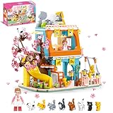 Cat House Building Set, Animal Playground Crossing Toy with 8 Cats and a Doll Minifigures Compatible with Lego Friends Pet Sets, Thanksgiving Christmas Birthday Gift Idea for Girls Kids Aged 6-12