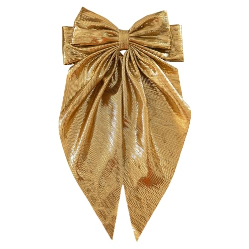 JazSwirl Gold Hair Bow Clip Large Sequin Gold Bow Hair Accessory for Women Party Hair Bows Glam Hair Clip for Holidays and Special Events