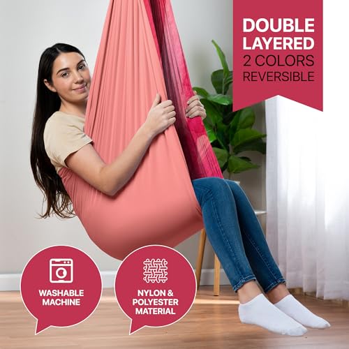 Image of Indoor Sensory Swing for Kids or Outdoor - Holds 300lbs, Double-Layer, & 360 Swivel, Calming Compression Therapy Swing Hammock for Kids & Adults with All Hardware - Sensory-Motor Toys & Gifts