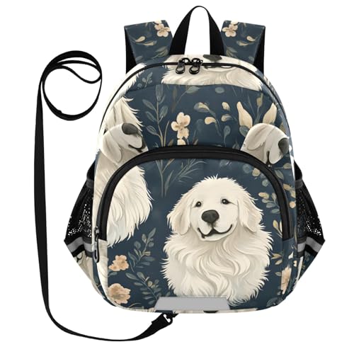 Kid's Backpack for Boys & Girls Toddler Bag Golden Retriever Flower Backpack with Safety Leash