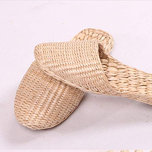 Straw Sandals Slippers Handmade Casual Sandals Rattan Woven Slipper Shoes Natural Straw Massage Flat Shoes Summer Braided Sandals for Indoor Outdoor (Light Yellow3