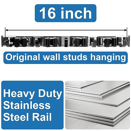 Piyl JA005-4-B-2 Mop And Broom Holder Wall Mount Metal Heavy Duty Utility Hooks Broom Organizer Garage Storage Systems Tool Racks thumb #3