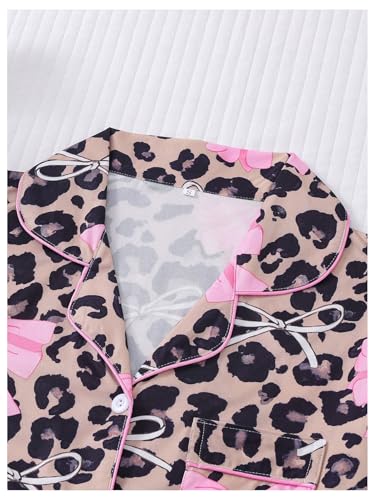 Image of SHENHE Women's 2 Piece Pajama Set Bow Graphic Button Down Short Sleeve Lapel Shirt Pj Short Set