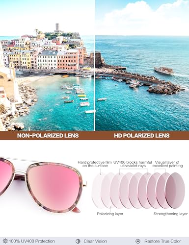 BIRCEN Polarized Sunglasses for Women UV - Protection Womens Retro Mirrored Shades with Acetate Frame BC20014