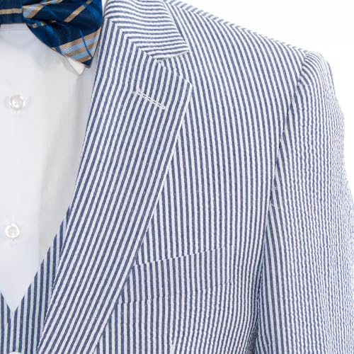 Seersucker Slim Fit 3 Piece Blazer Vest Pants Party Striped Men's Suit Sets Summer Beach Wedding Grooms Dress2