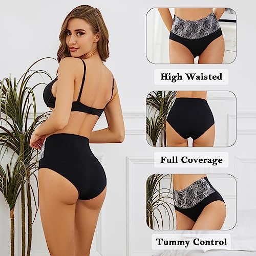 Image of Womens Underwear Cotton Tummy Control High Waisted Underwear Soft Breathable Full Coverage Panties Multipack