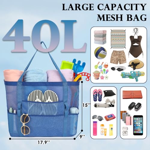 Image of Fammart Mesh Beach Bag for Women, Large Beach Toy Pool Bag with Zipper Pocket, SandProof Cruise Essentials 2026 Family Travel