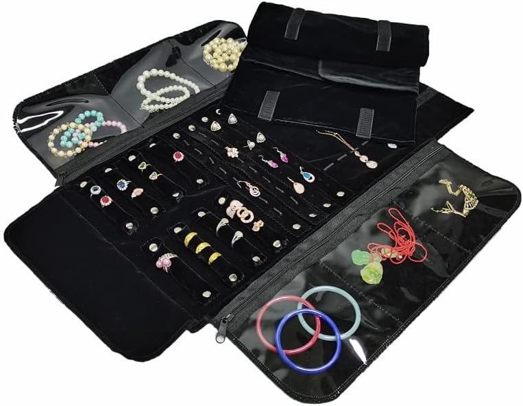 SCIKHEFT Velvet Travel Jewelry Case Roll Bag Organizer for Necklace Bracelet Earrings Ring
