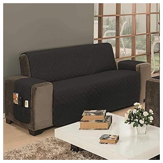 Protetor De Sofá Impermeável 3 Lugares Padrão Liso Dupla Face Tecido Microfibra Cinza/Preto