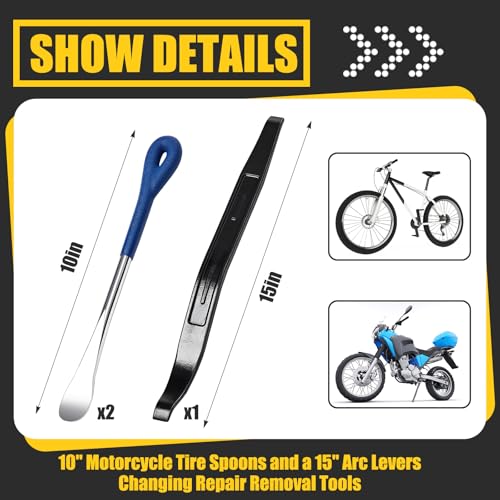 Image of 3 Pcs Tire Iron Kit Include 2 Pcs 10 inch Motorcycle Tire Spoons and a 15 inch Arc Levers Changing Repair Removal Tools for Dirt Bike Motorcycle ATV
