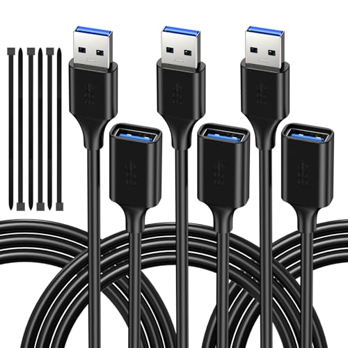 USB Extender Cord 10FT(3 Pack), USB 3.0 Extension Cable, USB A Male to Female, Compatible for USB Flash Drive, Hard Drive, Card Reader, Webcam, Printer, Keyboard, Mouse, Playstation, Xbox, VR Headset