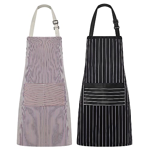 Syntus 2 Pack Adjustable Bib Apron Waterdrop Resistant with 2 Pockets Cooking Kitchen Aprons for Women Men Chef