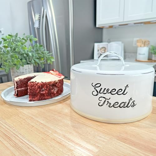 AuldHome-Enamelware-White-Cake-Cover-Rustic-Decorative-Cake-Plate-with-Domed-Lid AuldHome Enamelware White Cake Cover Rustic Decorative Cake Plate with Domed Lid