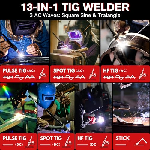 Image of LOTOS TIG220ACDCP 220A AC /DC TIG Welder, Digital Display, 13-in-1, Pulse, Spot, Stick, HF Start, Dual Voltage 110 /220V, 3 AC Waves, Aluminum Stainless Steel Welding