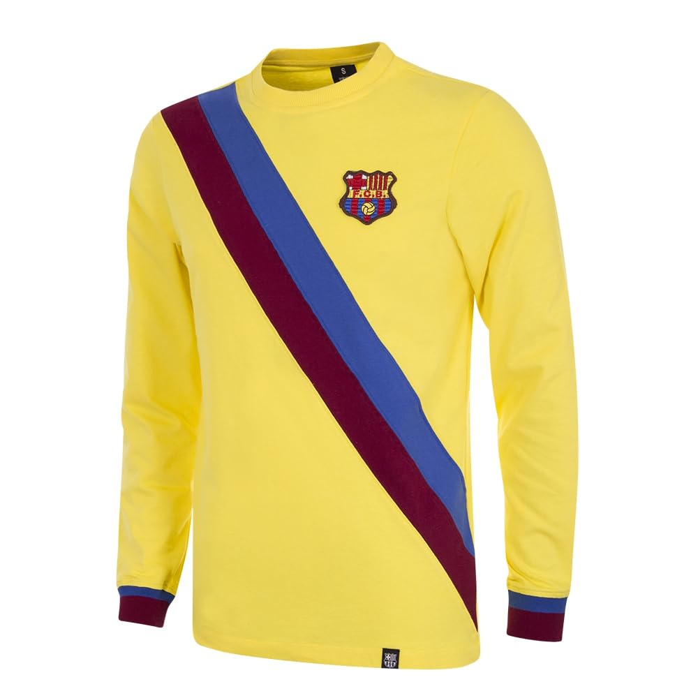 COPA Football - Maglia da Trasferta retrò - Calcio - Uomo - FC Barcelona 1974/​75 - Giallo - 100% Cotone - Taglia L