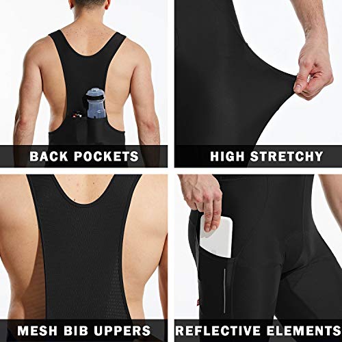 BALEAF Men's Cycling Bike Bibs Long Pants 4D Padded MTB Riding Bicycle Tights Breathable Pockets UPF50+ Black XL