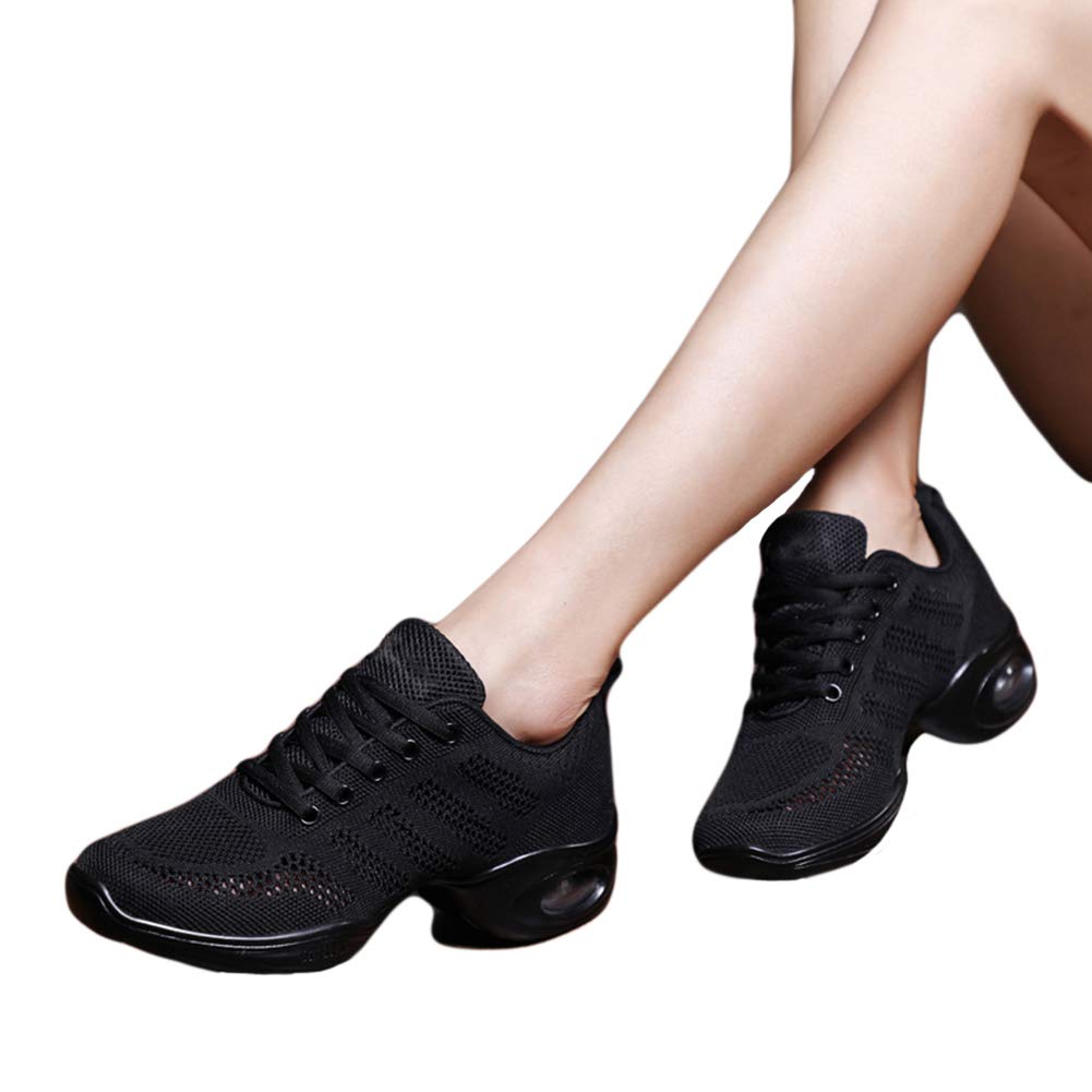 MM Moda Flying Tejida Zapatos de Baile, Transpirable, cómodo y Suave cojín-únicos Zapatos Adultos de la Danza, Jazz Ligero Zapatos de Baile Fantasma Paso,Negro,38