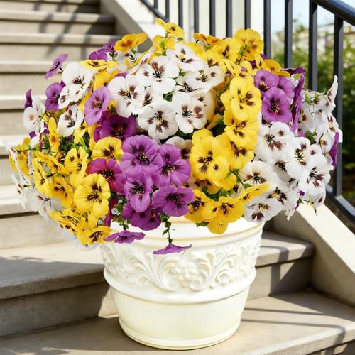 Homcomodar 6 Bündel Künstliche Blumen Außenbereich Gemischte UV-beständige Kunstblumen für den Außenbereich Realistische Künstliche Stiefmütterchen Blumen für Balkon, Balkonkasten,Veranda, Garten