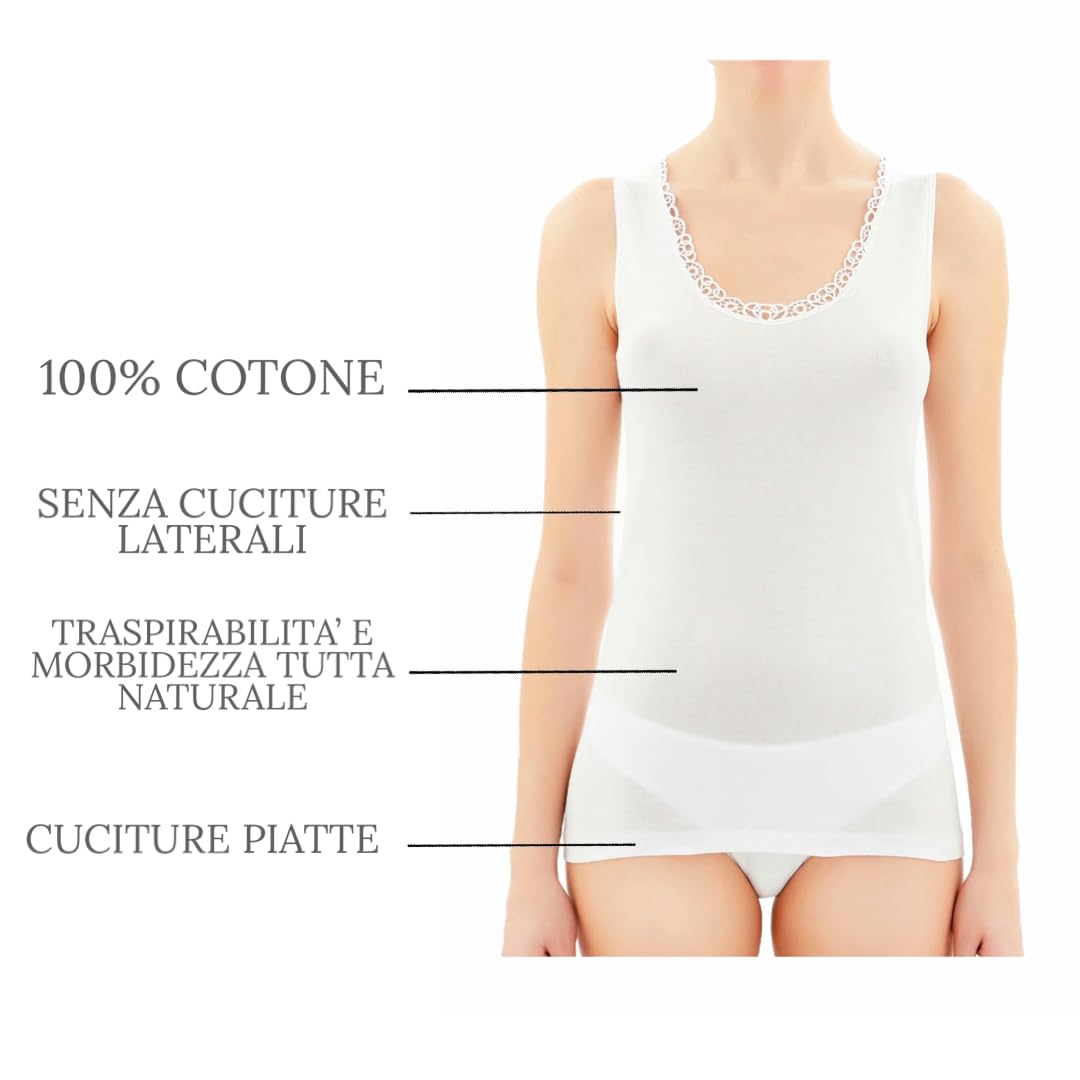 3-6 Pezzi Canotta Intima Pizzo 100% Cotone Mercerizzato Spalla Larga Canottiera Intima Donna Cotone Leggero Top Donna Spalla Larga 26-11