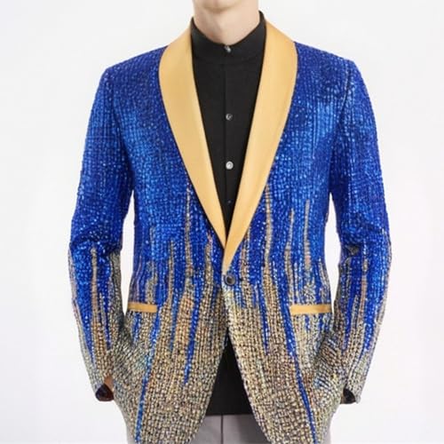 Men's Shiny Sequins One Button Shawl Lapel Suit Jacket Sequined Blazer for Dinner Prom Party Wedding4