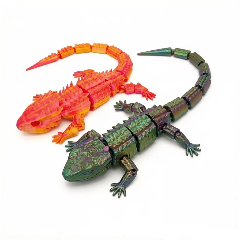 Satiskid 2 Pcs 3D Printed Animals, Realistic Articulated Lizard Fidget Toy, 30cm Reptile Model for Stress Relief Movable Joints, Unique Desk Decor, Party Favors (Vibrant colours & rose gold)