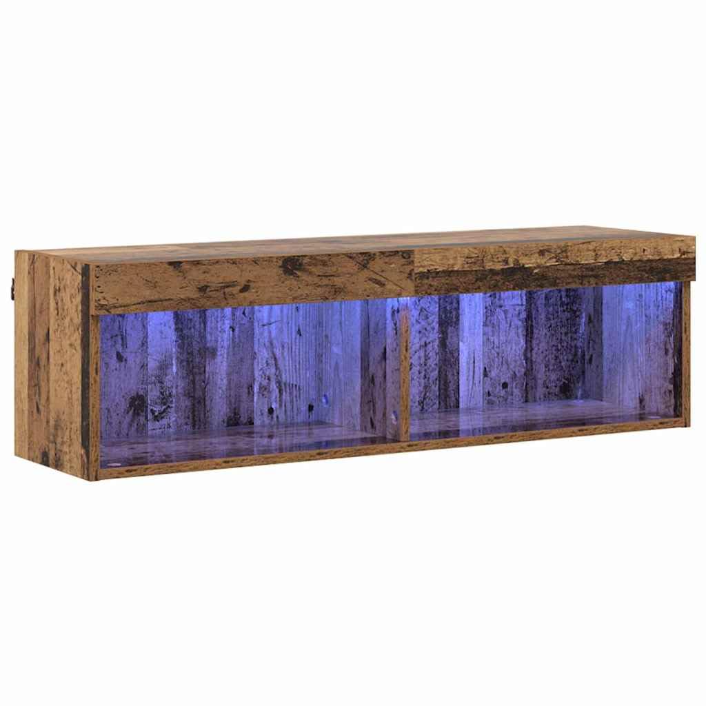 Zestaw szafek RTV LED wiszący Stare drewno 100x30x30 cm meble do salonu z oświetleniem wielokolorowym pływająca szafka pod telewizor nowoczesna