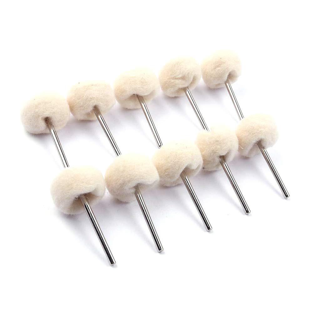 22mm Set of 10 Polishing Buffing Wool Cotton Wool Wheel Pad Felt Mounted Mandrel Rotary Tool Accessory