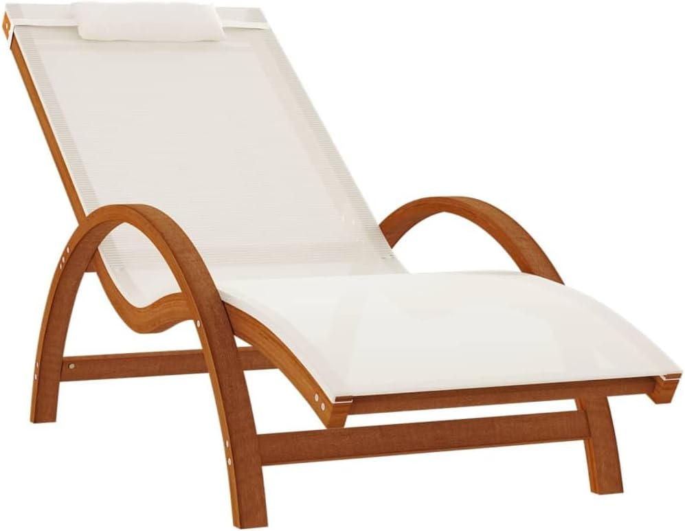 Sun Lounger with Pillow White,Lawn Lounger,Gardens Furniture,Lounge Loungers,Pool Loungers,Deck Lounger,Party Chair,Napping Loungers,for Lawn,Backyard,Garden, Balcony,Textilene and Solid Wood Poplar