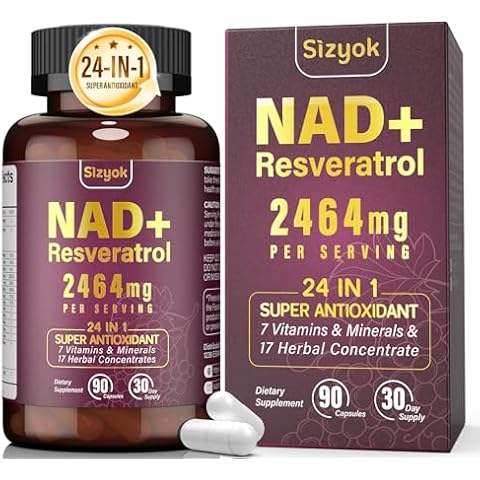 Sizyok NAD Supplement 2464mg, Liposomal NAD+ Supplement with Resveratrol, NAD Resveratrol Supplement - Boost NAD+ for Aging Defense, Energy, Focus - Ultra Antioxidant Capsules，96 Cover
