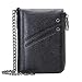 Contacts RFID Mens Genuine Leather Double Zipper Pocket Bifold Coin Wallet with Anti-Theft Chain (Black)