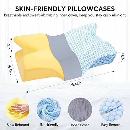 Anvo Cervical Neck Pillow For Neck And Shoulder Pain - Memory Foam Neck Pillows For Pain Relief Sleeping, Side Sleeper Pillow, Contour Orthopedic Firm Pillow For Back Stomach Sleeper - Blue #TOP5