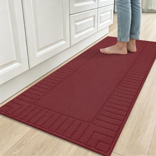BEQHAUSE Kitchen Rugs 24"x60", Non Slip Washable Kitchen Mat, Burgundy Red