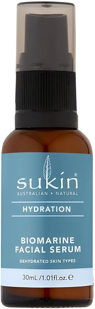Sukin Hydration Biomarine Facial Serum 30ml - with Hyaluronic Acid & Bio-Marine Sea Algae; cruelty free & vegan friendly - provides intensive moisture and plumps skin.