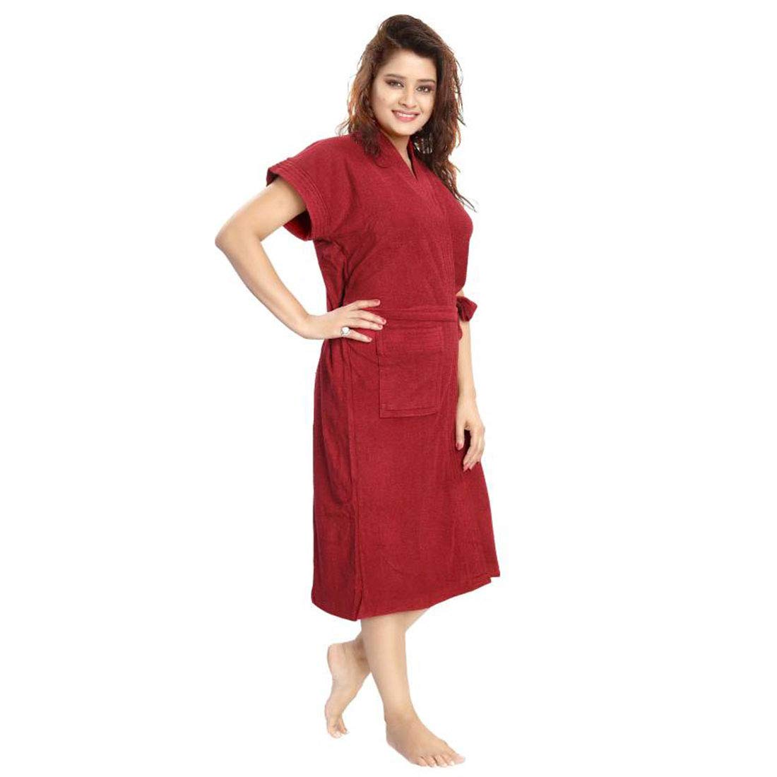 Poorak bathrobes terry cotton free size bathrobe for women, bathsuit fit up to 42 inches chest size ladies - Maroon bathrobe 1
