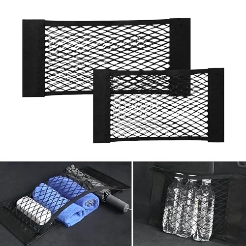 SYEYCW 2 Pcs Black Adhesive Mesh Cargo Net, 60 X 25cm & 40 X 25cm Elastic String Storage Mesh Bag, Car Trunk Storage Net Organizer, for Bottles, Groceries, Back Seat Car, Truck Trunk